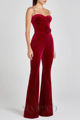 Kalene Diamante Chain Velvet Jumpsuit