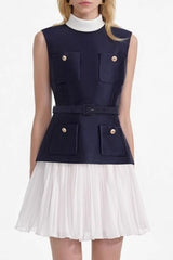 Sleeveless Belted Chiffon Mini Dress