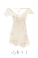 SABRINA RUFFLE LAYERS STRAPLESS MINI DRESS IN BEIGE