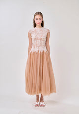 elvira Sequin lace crochet patchwork mesh maxi dress in brown