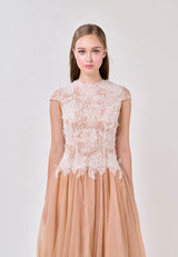 elvira Sequin lace crochet patchwork mesh maxi dress in brown