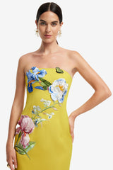heloise Appliqué Floral Bustier Maxi Dress in yellow