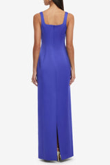 nicola square neck flower embroidery satin maxi dress in blue