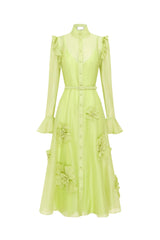 3d flower Butterfly Sleeve Midi Dress - Chartreuse