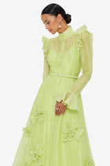 3d flower Butterfly Sleeve Midi Dress - Chartreuse