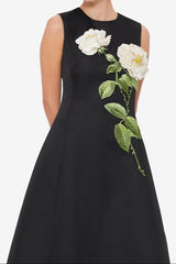 kate floral print Embellished Sleeveless Midi Dress in black
