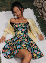 simona Colorful print A Line Strap Satin mini Dress