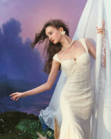 atalanta embellished flared midi dress in cream-white