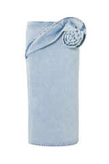 xaviera Floral Appliqué Denim Midi Skirt