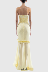 Mesh Cutout Corset Maxi Dress - Yellow