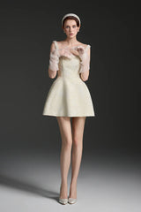 cora light yellow silk lined lacquered brocade mini dress