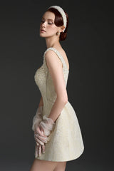 cora light yellow silk lined lacquered brocade mini dress