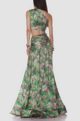 One Shoulder Leave Print Two Piece Set