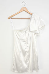 White Satin One-Shoulder Mini Dress