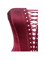 BURGUNDY SATIN LACE CORSET MAXI DRESS