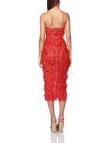 FLORAL EMBROIDERED MIDI DRESS IN RED