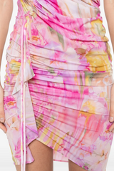 Ludema Floral Print Halter Ruched Mini Dress