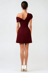 Luzasa Off Shoulder Buttoned Mini Dress - Wine