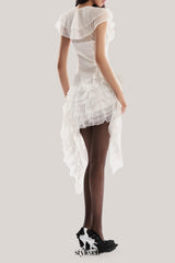 moira irregular ruffled mini dress in white