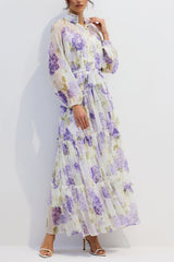 murray Floral Print Long Sleeve Chiffon Maxi Dress