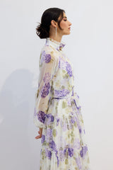 murray Floral Print Long Sleeve Chiffon Maxi Dress