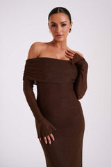 denise Off Shoulder sequin Maxi Dress - Chocolate