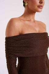denise Off Shoulder sequin Maxi Dress - Chocolate