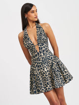 Cheetah Print Halter Linen Mini Dress