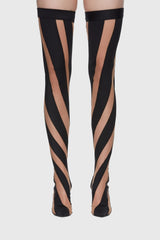 Maeve Stripe Mesh Sock Thigh-high Boots - Black
