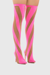 Maeve Stripe Mesh Sock Thigh-high Boots - Pink