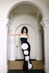 Makala 3d Flower Fishtail Maxi Bandage Dress in black