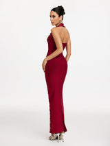 elvira Halterneck Pearl Bandage midi Dress in red