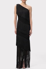 Malik One Shoulder Fringe Maxi Bandage Dress