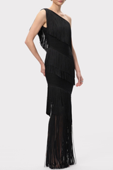 Malik One Shoulder Fringe Maxi Bandage Dress