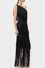 Malik One Shoulder Fringe Maxi Bandage Dress