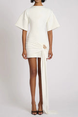Draped Embellished Mini Dress - White