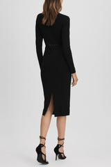 Mesh Detail Midi Dress in Black