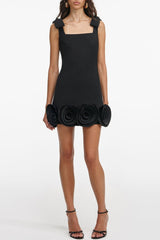 Miamor Floral Appliqué Mini Dress - Black