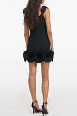 Miamor Floral Appliqué Mini Dress - Black