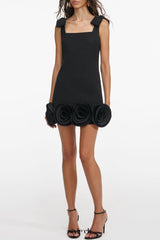 Miamor Floral Appliqué Mini Dress - Black