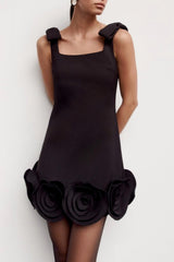 Miamor Floral Appliqué Mini Dress - Black