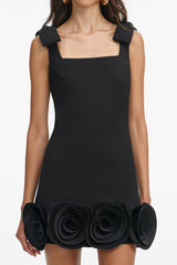 Miamor Floral Appliqué Mini Dress - Black