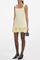 Miamor Floral Appliqué Mini Dress - Yellow
