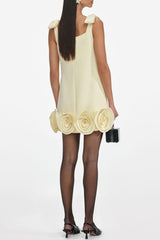 Miamor Floral Appliqué Mini Dress - Yellow