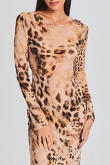 winni Leopard Backless Silk Maxi Dress