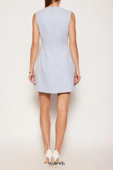 Tweed Bow embellished sleeveless mini dress in blue