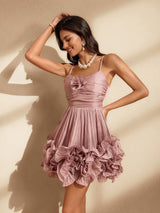 Naiya Spaghetti Flower Ruffle Mini Dress In Pink