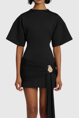 Draped Embellished Mini Dress - Black
