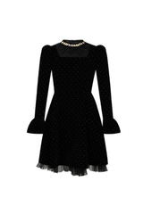 wendy Polka dots long sleeve velvet mini dress in black