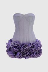 Nuala Glitter Strapless Floral Mini Dress - Purple